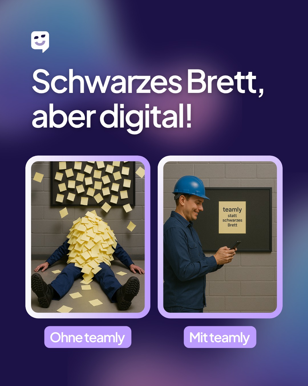 Schwarzes Brett vs. teamly-App