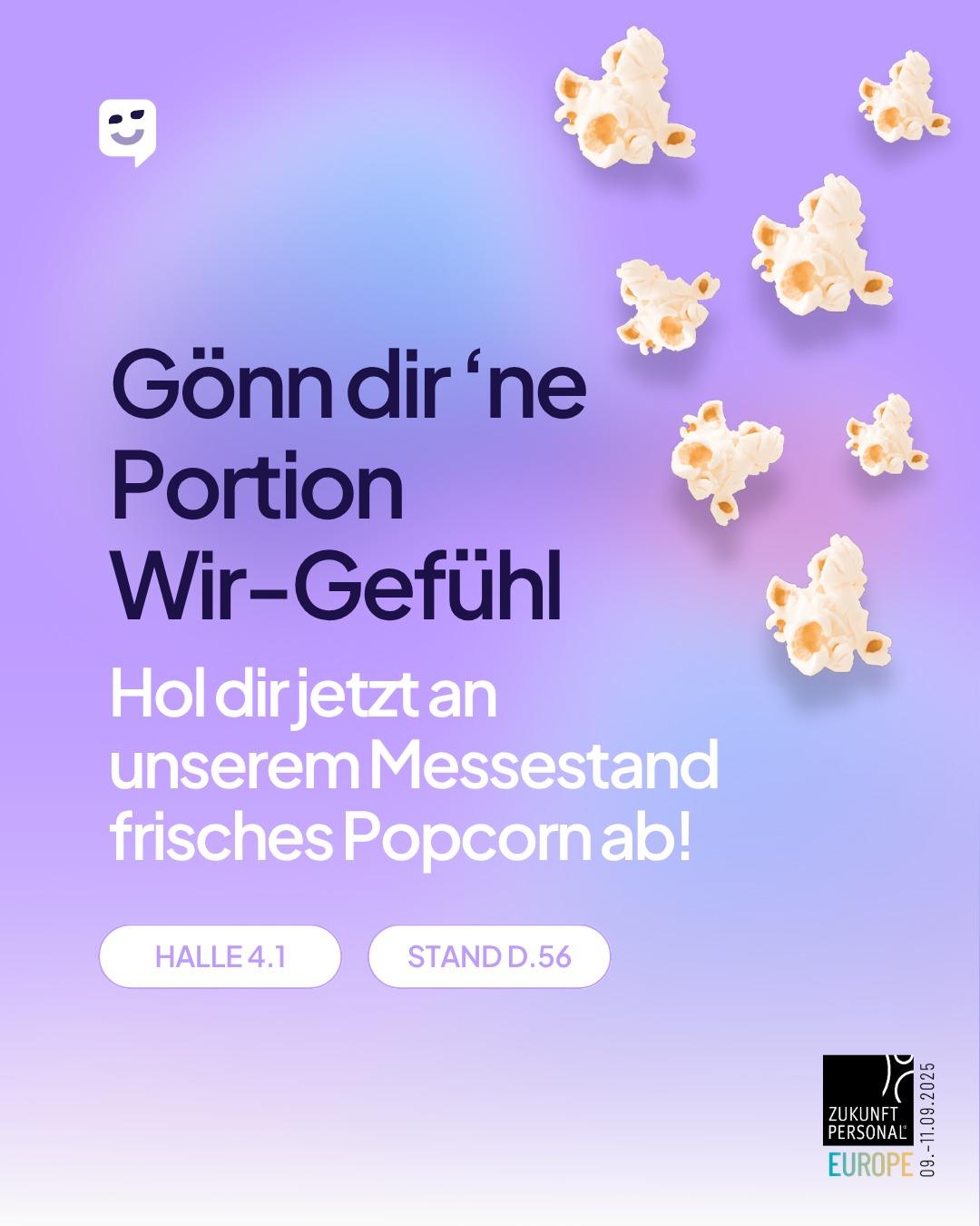Frisch, warm, gratis: Popcorn am Stand D.56 in Halle 4.1